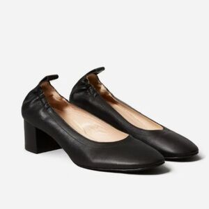Everlane Black Leather Block Heel Flats